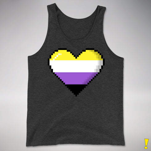 Nonbinary Pride 8-Bit Pixel Heart Premium Tank Top - Charcoal Triblend